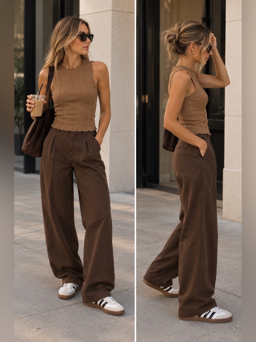 Dynamite Patchwork Mockneck Tank Brown